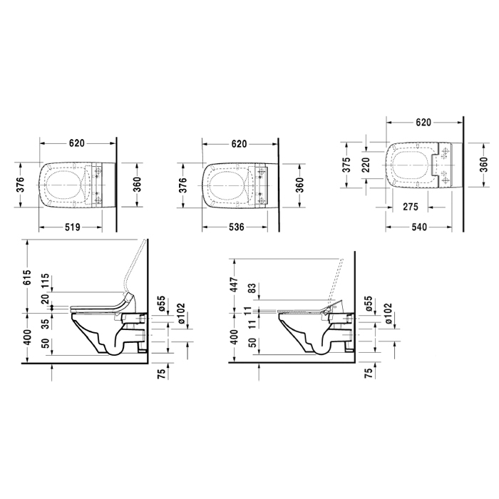 Duravit DuraStyle SensoWash Унитаз подвесной Rimless без смывного края, с вертикальным смывом, только в сочетании с SensoWash, включая компоненты для