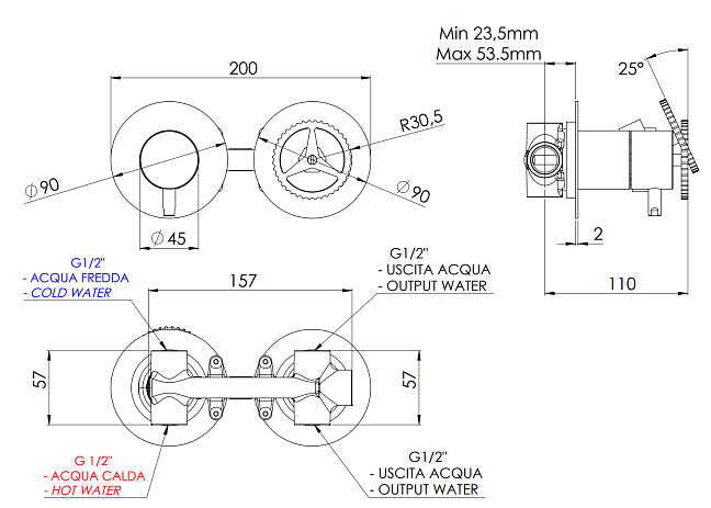 Смеситель для душа Remer Chrono CH93ZPXV, сталь