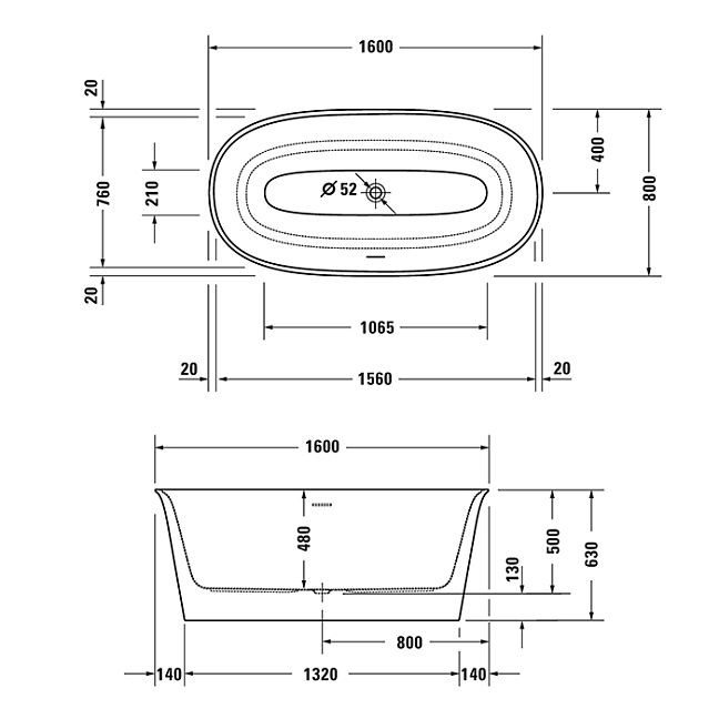 Duravit White Tulip Ванна акриловая 1600х800хh630 мм , отдельност., с бесш.панелью и рамой, с 2 накл для спины, со спец сливом и переливом, цвет: белый