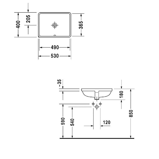 Duravit Starck 3 Раковина для встраивания снизу, с перел.,включая крепл.для встраив. в дерев. столеш., 490x365мм, цвет: белый