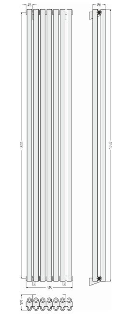 Отопительный радиатор Сунержа Эстет-00 1800х315 7 секций, Без покрытия