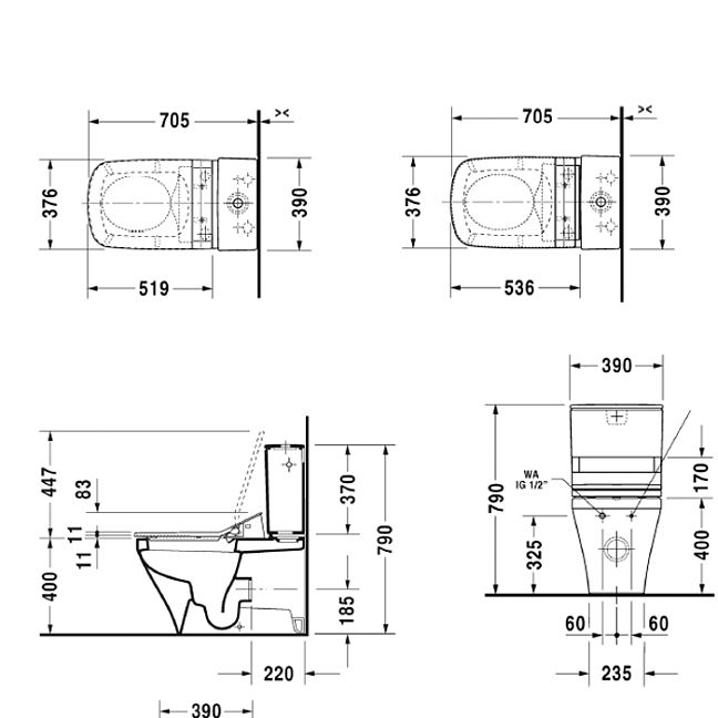 Duravit DuraStyle Бачок с механизмом двойного смыва, хром, 6/3л., для подключения справа или слева 390x170мм, цвет: Белый