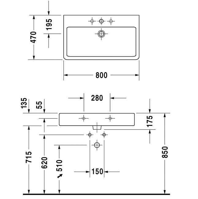 Duravit Vero Раковина  800x470мм для мебели, с переливом с 1 отверстием под смеситель. цвет: белый