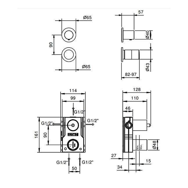 Fantini Nice Смеситель для душа 6502S189SB, встраиваемый, на 1 источник, (без ручки, наружняя часть), цвет: хром