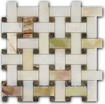 Мозаика Art&Natura  из натурального камня 30x60/15x15 Marble Mosaic Basket Weave Verde/Rain 305x305 