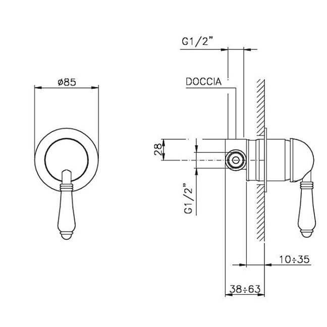 Nicolazzi Unico 4006, встраиваемая часть для душа, скрытый монтаж,  подключение 1/2