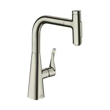 Смеситель для кухни Hansgrohe Metris M71 на 1 отв, поворотный излив: 20.8см с вытяжным душем, 2jet, h238мм, sBox кнопка вкл/выкл,, цвет: нержавейка