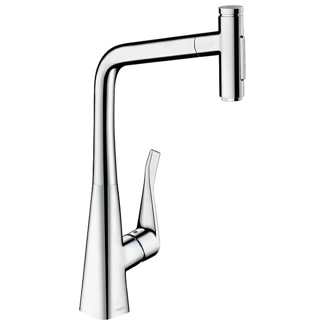 Смеситель для кухни Hansgrohe Metris Select M71 на 1 отв, поворотный излив: 23.5см с вытяжным душем, 2jet, h: 33.3см, sBox, цвет: хром