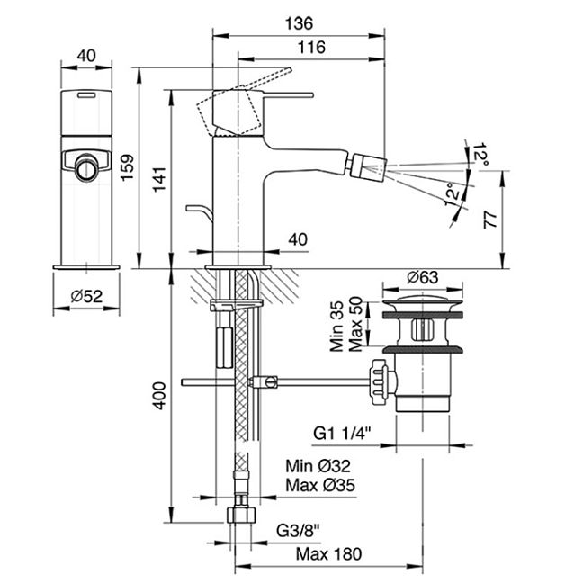 Fantini Lame Смеситель для биде 2402M108F, 1 отв., с донным клапаном, цвет: хром