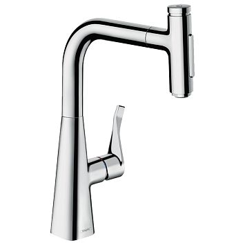 Смеситель для кухни Hansgrohe Metris M71 на 1 отв, поворотный излив: 20.8см с вытяжным душем, 2jet, h238мм, sBox кнопка вкл/выкл,, цвет: хром