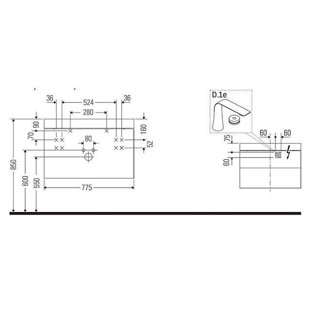 Duravit Happy D.2 Plus Тумба подвесная с умывальником 775х490х468 мм, с 1 отв под смесит, 2 ящика, выпуск и сифон в комплекте, цвет: белый глянцевый