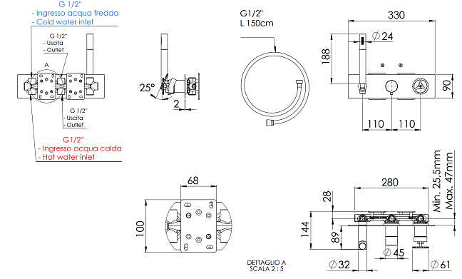 Смеситель для душа Remer Chrono CH97D3BO, белый матовый