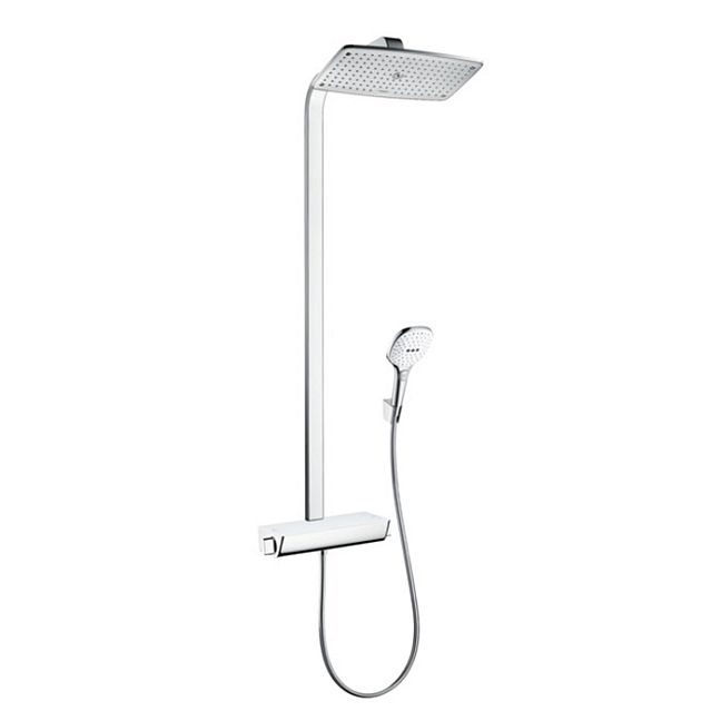 Душевая система Hansgrohe Raindance Select 360 Showerpipe, с верхним душем 36х19см, термостатический смеситель, с ручным душем, цвет: хром/белый