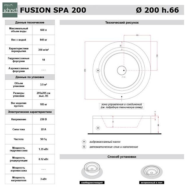 Гидромассажный бассейн Treesse SPA Fusion 200 отдельностоящий. круглый, 235x235x98h