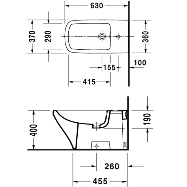 Duravit DuraStyle Биде  напольное приставное  630х370 мм, с 1 отв под смеситель.  с креплением,  цвет: белый