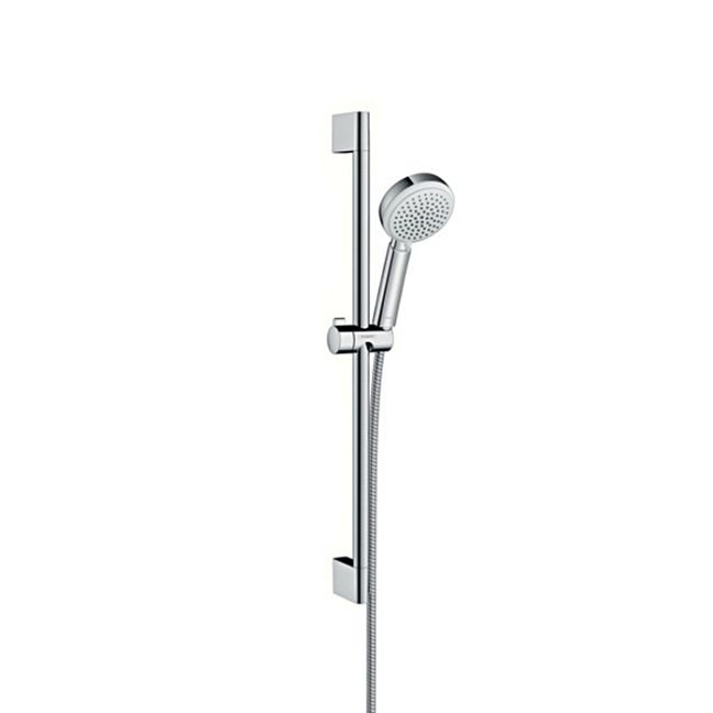 Душевой набор Hansgrohe Crometta Vario: штанга 65см., ручной душ 100, 3jet (Rain, Turbo Rain, массажная), шланг, цвет: белый/хром