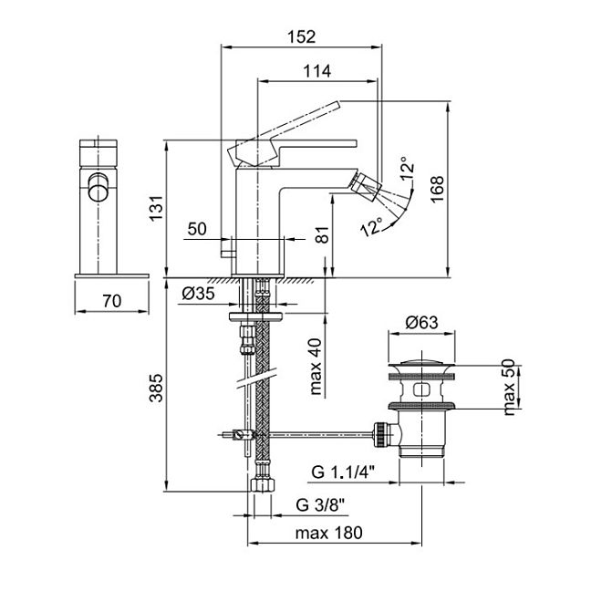 Fantini AR/38 Смеситель для биде, 1 отв., с донным клапаном, цвет: хром