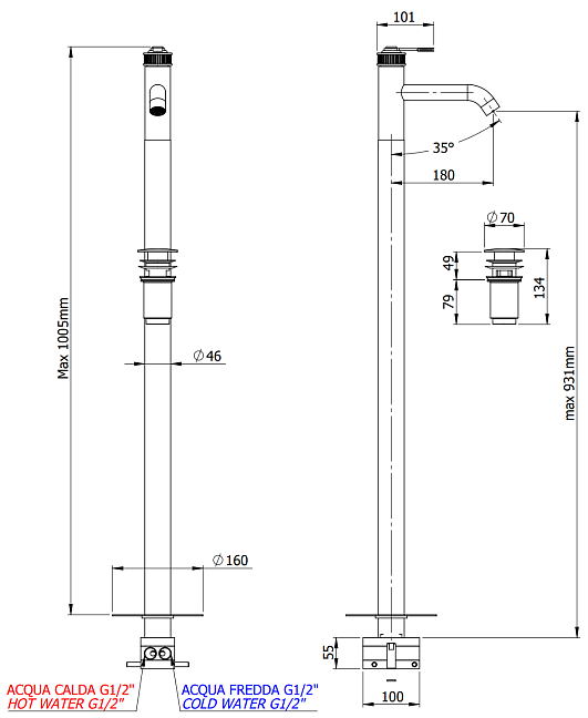 Смеситель для раковины Remer Atelier AL18XV, сталь