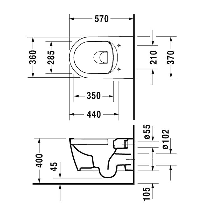 Duravit Me by Starck Унитаз подвесной Rimless 570х370 мм,  с креплениями, вкл. крепление Durafix,с покрытием WonderGliss цвет: белый