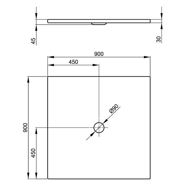 BETTE Floor Душевой поддон квадратный 90х90см, с отв-м слива d=9см, с шумоизоляцией, цвет: белый