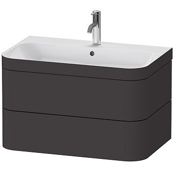 Duravit HAPPY D.2 PLUS Комплект мебели 775х490х468 мм, 2 ящ, с 1 отв для смес, в компл.с сиф и донным клап, раковина bi-color, цвет: Графит супермат