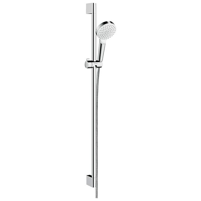 Душевой набор Hansgrohe Crometta Vario Unica: штанга 900mm, ручной душ, 1jet (Rain), EcoSmart, шланг, цвет: белый/хром