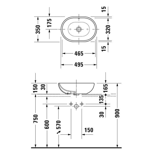 Duravit Foster Раковина чаша 495х350 мм , с перел., без площадки под смес., включая крепление, цвет: белый