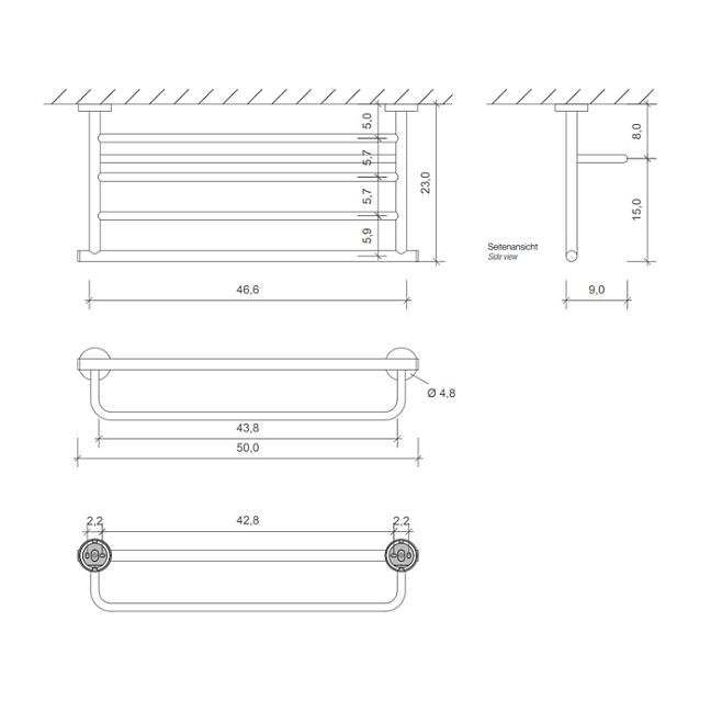 Decor Walther Basic KHT Полотенцедержатель 50x23см, цвет: черный матовый