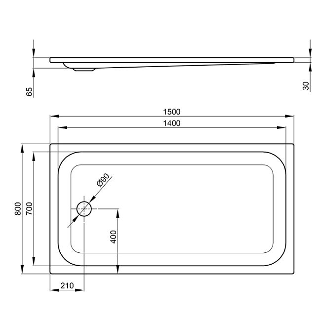 BETTE Душевой поддон прямоугольный 150х80хh65см с отв-м слива d9см