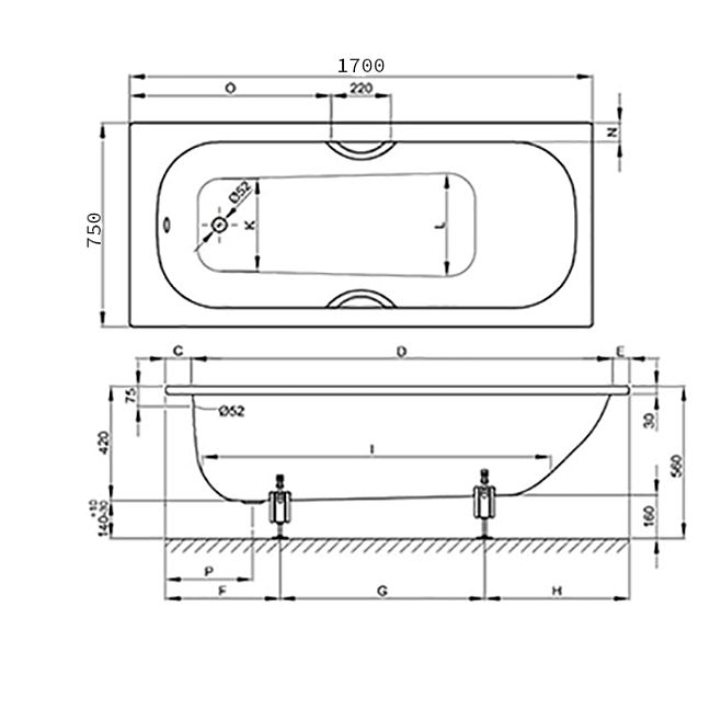 BETTE Form 2020 Ванна 170х75х42см с шумоизоляцией, с BETTEGlasur ® Plus, белая