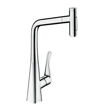 Смеситель для кухни Hansgrohe Metris M71 на 1 отв, поворотный излив: 23.5см с вытяжным душем, 2jet, h: 33.3см, sBox, цвет: хром