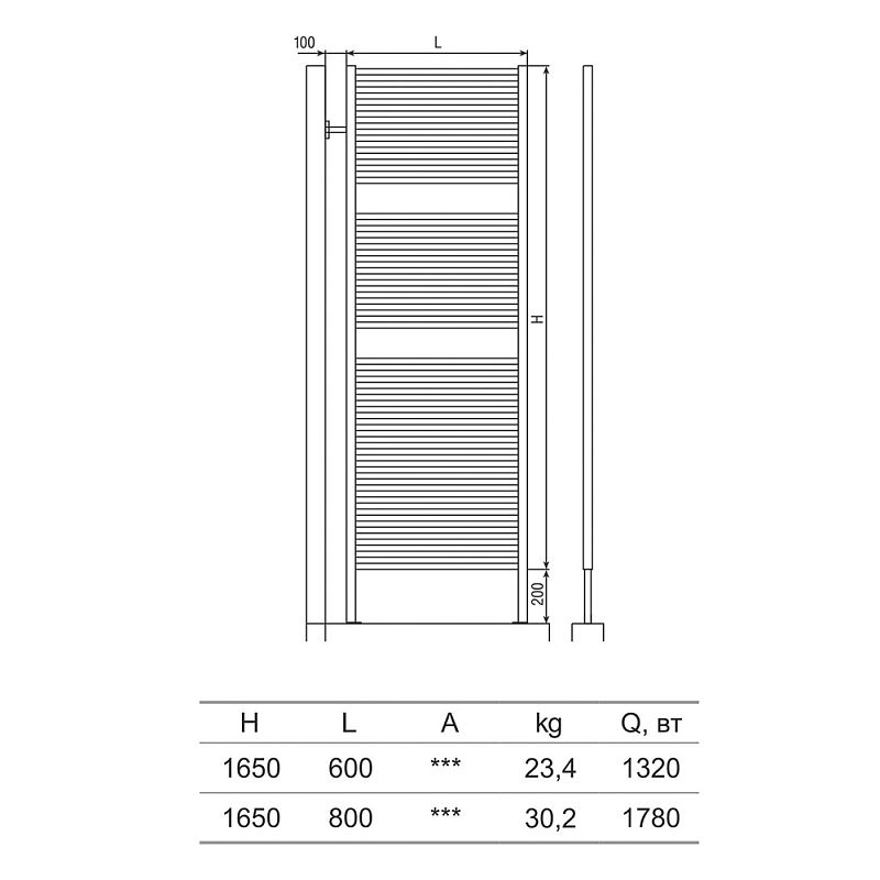 Радиатор-полотенцесушитель NEOINOX FOBO 165x60 ГВС Окраска по Ral