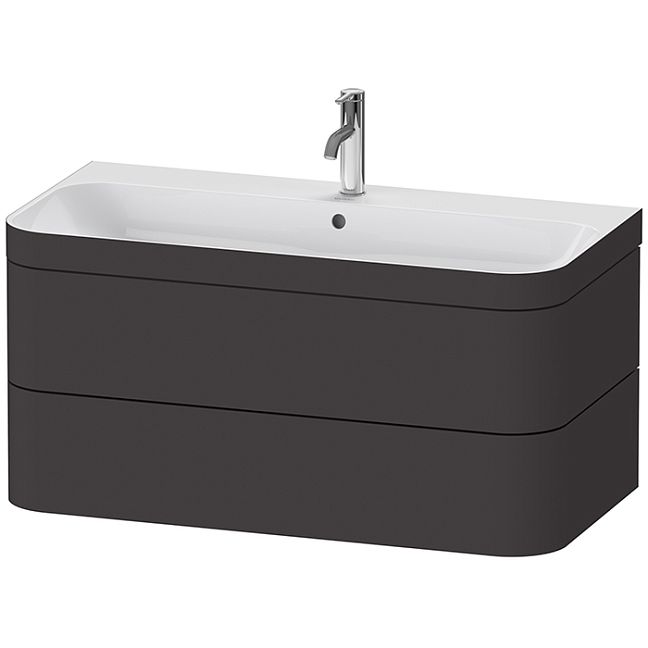 Duravit HAPPY D.2 PLUS Комплект мебели 975х490х468 мм, 2 ящ, с 1 отв для смес, в компл.с сиф и донным клап, раковина bi-color, цвет: Графит супермат