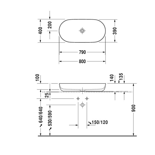 Duravit Luv Раковина на столешницу 800мм Luv, без перелива,  без площадки, цвет: белый