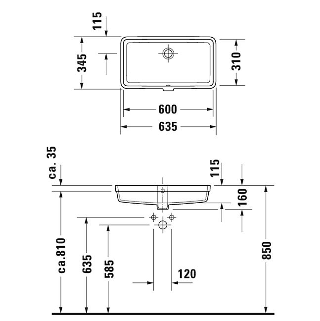 Duravit Vero Air Раковина встраиваемая 60х31 см, с переливом, без отв. под смеситель,  цвет: белый