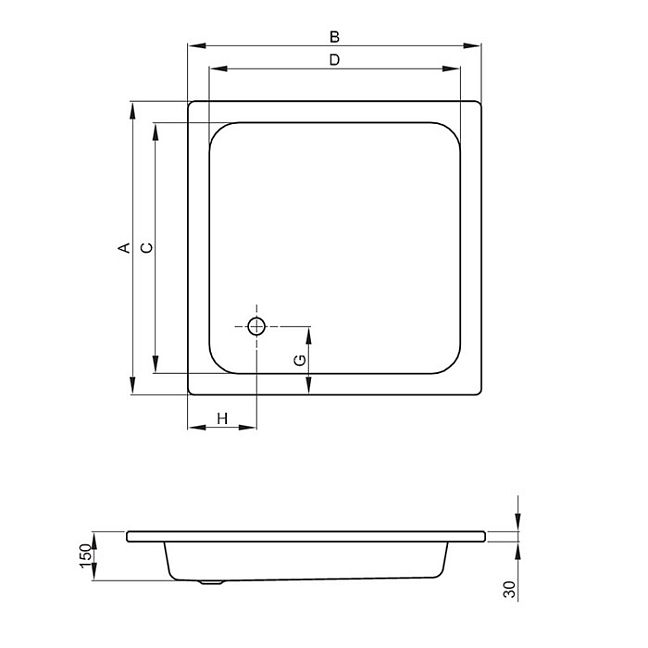 BETTE Душевой поддон 90х90х15см, D5.2см, цвет: белый