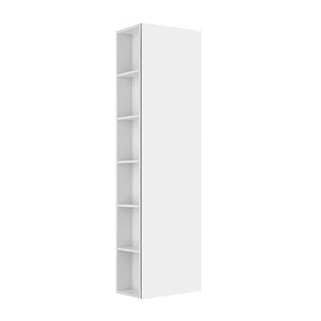 Keuco Plan Высокий шкаф-пенал 480 x 1750 x 300 мм, с 1 дверцей, петли справа, корпус ламинированный матовый белый, фасад стекло глянцевый белый