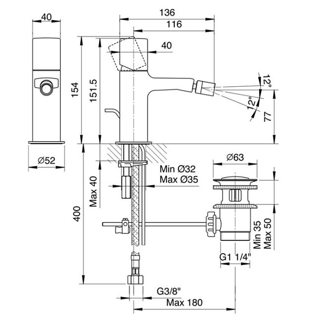 Fantini Lame Смеситель для биде 2402M008F, 1 отв., с донным клапаном, цвет: хром