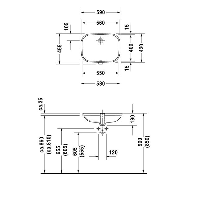 Duravit D-Code Раковина встр. снизу в деревянную столешницу 560x400мм, с перел., включая крепление ,цвет: Белый