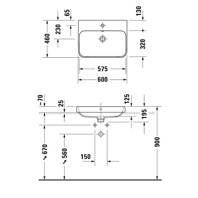 Duravit Happy D.2 Plus Раковина 600х460мм с переливом,  с 1м отв. под смеситель, с креплением,  выпуск с керам. покрытием цвет: Anthracite matt