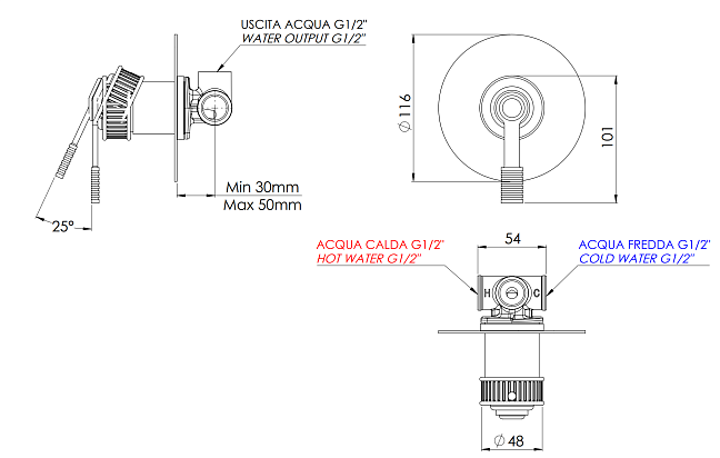 Смеситель для душа Remer Atelier AL30LDO, золото глянцевое