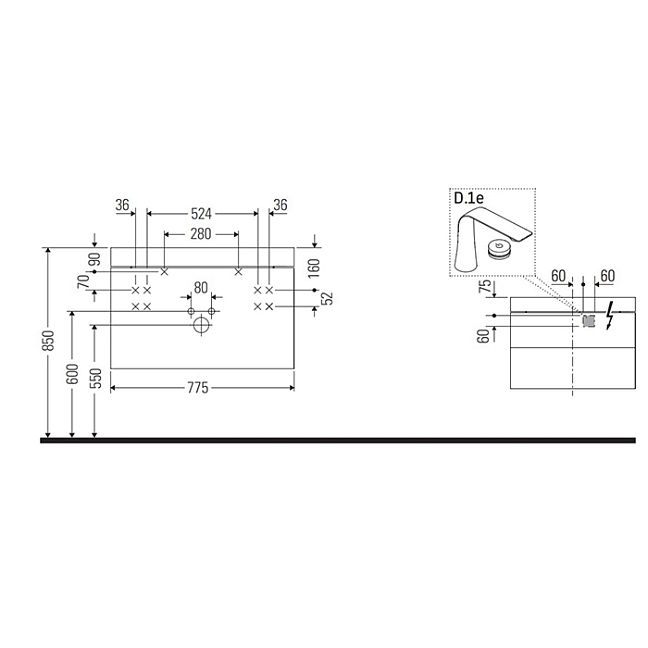 Duravit HAPPY D.2 PLUS Комплект мебели 775х490х468 мм, 2 ящ, с 1 отв для смес, в компл.с сиф и донным клап, раковина bi-color, цвет: Графит супермат