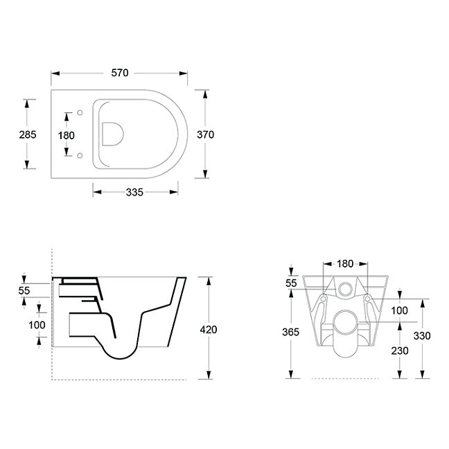 Alice Hide Round Унитаз подвесной 570*370, безободковый, черный матовый (без сиденья)