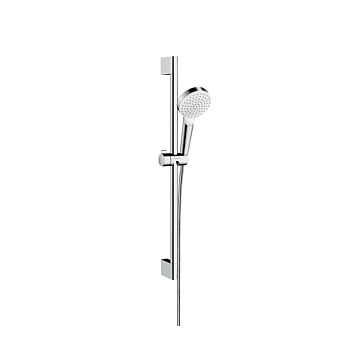 Душевой набор Hansgrohe Crometta Vario Unica: штанга 650mm, ручной душ, 1jet (Rain), EcoSmart, шланг, цвет: белый/хром