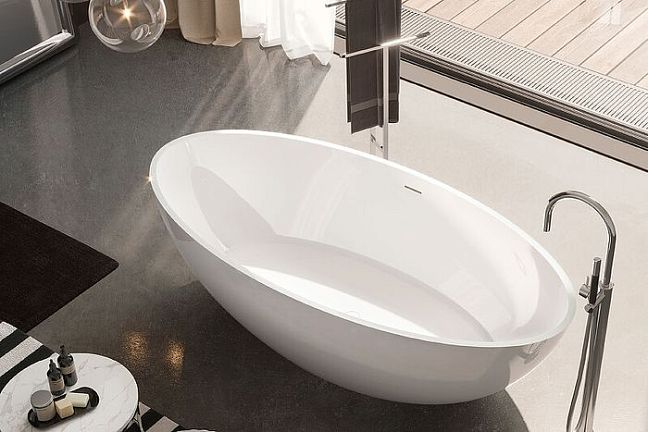 Ванна Treesse Carezza 1800x850x520 мм, отдельностоящая, из композита Solid Surface, белый глянцевый