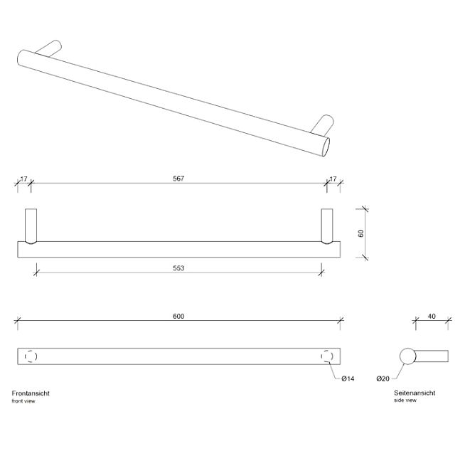 Decor Walther Bar HTE60 Полотенцедержатель 60см, цвет: черный матовый