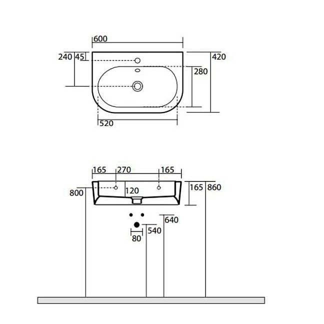 Раковина KERASAN FLO 60х42 с 1 отверстием под смеситель, цвет белый