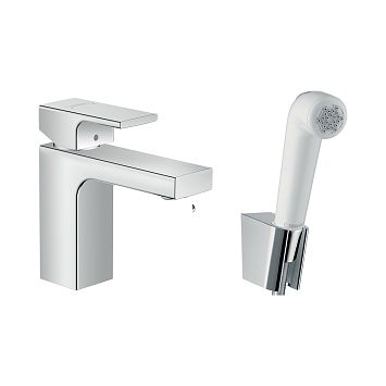 Hansgrohe Vernis Shape Смеситель для раковины однорычажный 100 с гигиеническим душем и шлангом 160 см хром 71216000