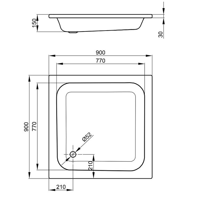 BETTE Душевой поддон квадратный 90х90хh15см, D5.2см, c покрытием антислип, цвет: белый