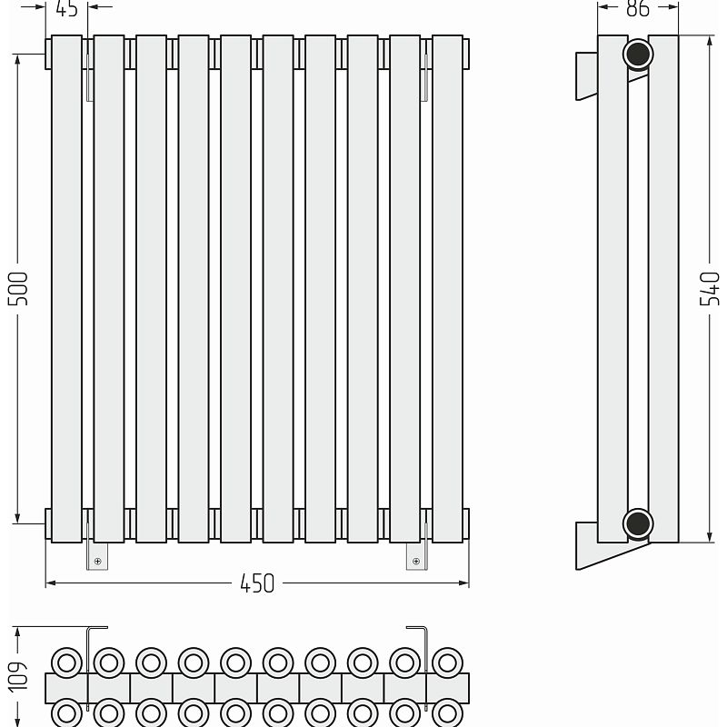 Отопительный радиатор  Сунержа Эстет-00 500х450 10 секций, Без покрытия